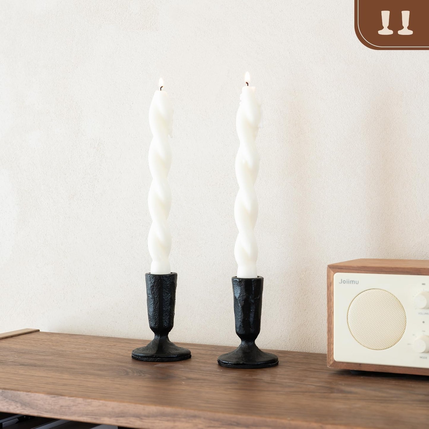 Candle Sticks Holder Decor, Set of 2 Vintage Black Candle Holders, Modern Decorative Tapered Candlestick Holders Centerpiece for Dining Table Centerpiece, Wedding, Party Decor