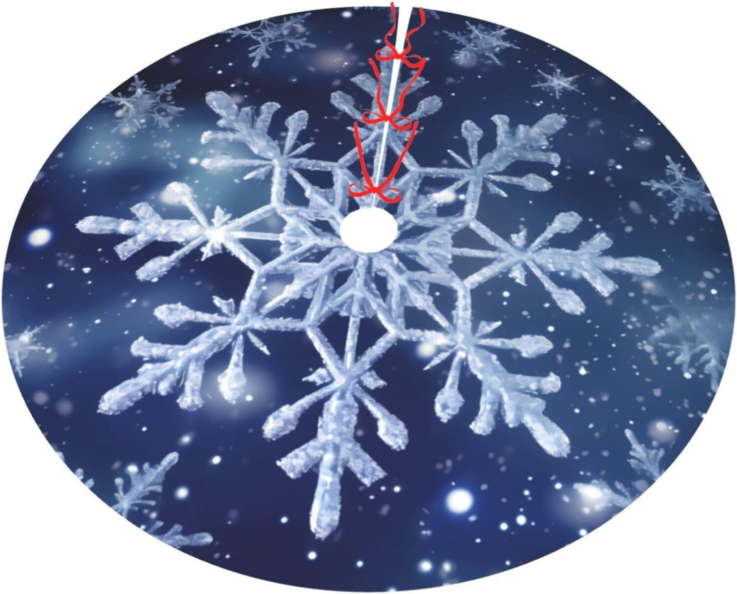 36" Blue Snowflakes Christmas Tree Skirt, Tree Mat Base Cover for Xmas Festive Holiday Party Decoration Ornaments