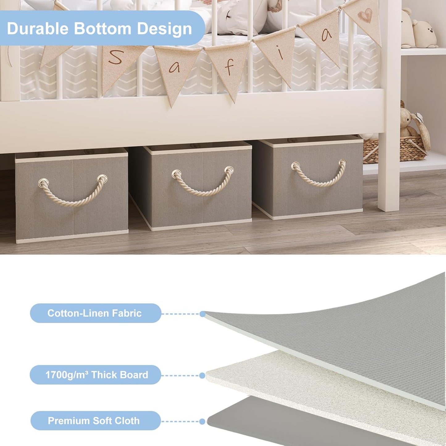 Closet Storage Bins, Linen Closet Organizers and Storage Basket for Shelves, Collapsible Shelf Baskets for Organizing Shelves, Bedroom Clothes Basket, Gray, 3 Pack