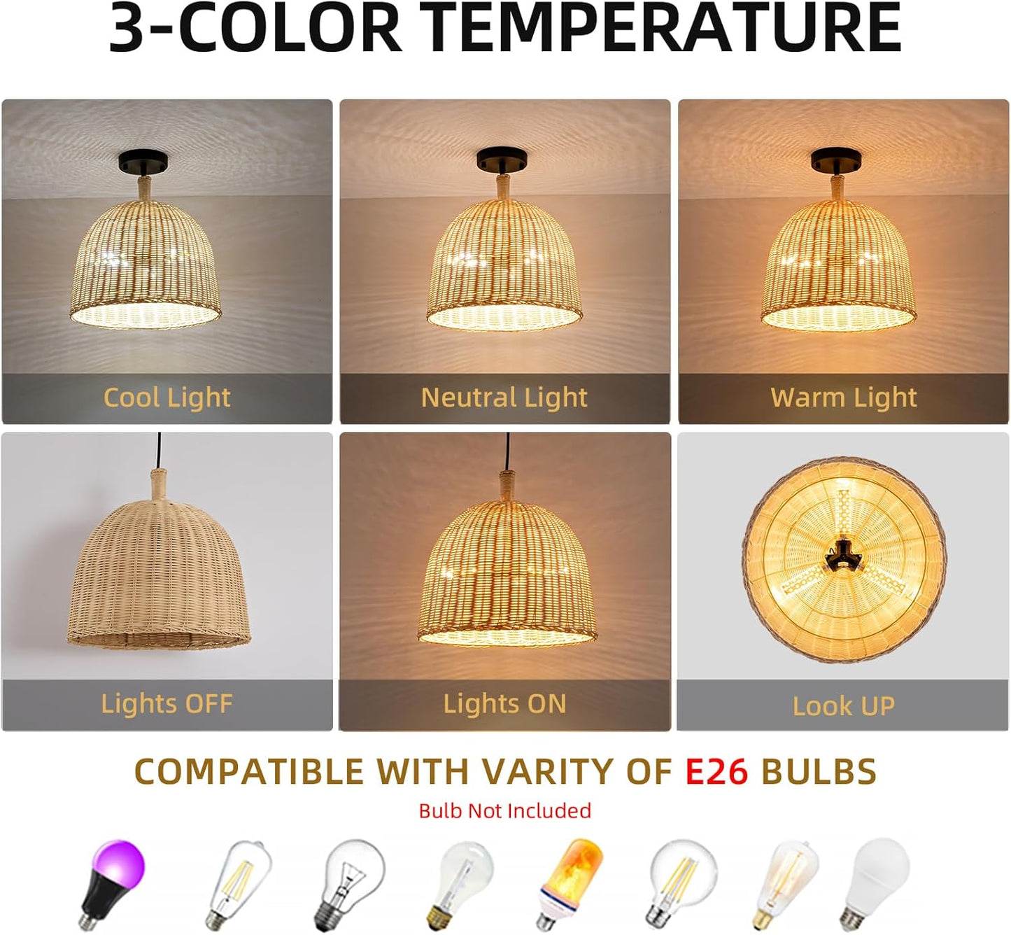 3-Light Rattan Pendant Light,13.77" Rustic Oval Hanging Light,Wicker Pendant Light Hand-Woven Rattan Chandelier for Public Place Dining Living Bedroom Kitchen Farmhouse