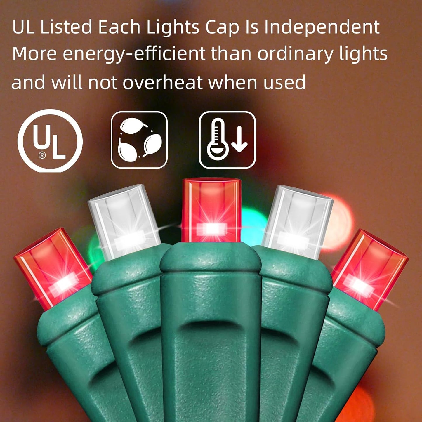 100Count (2pk of 50L) String Lights, LED Christmas Lights, 6" SPACING,Green Wire,Red and White,Commercial Grade