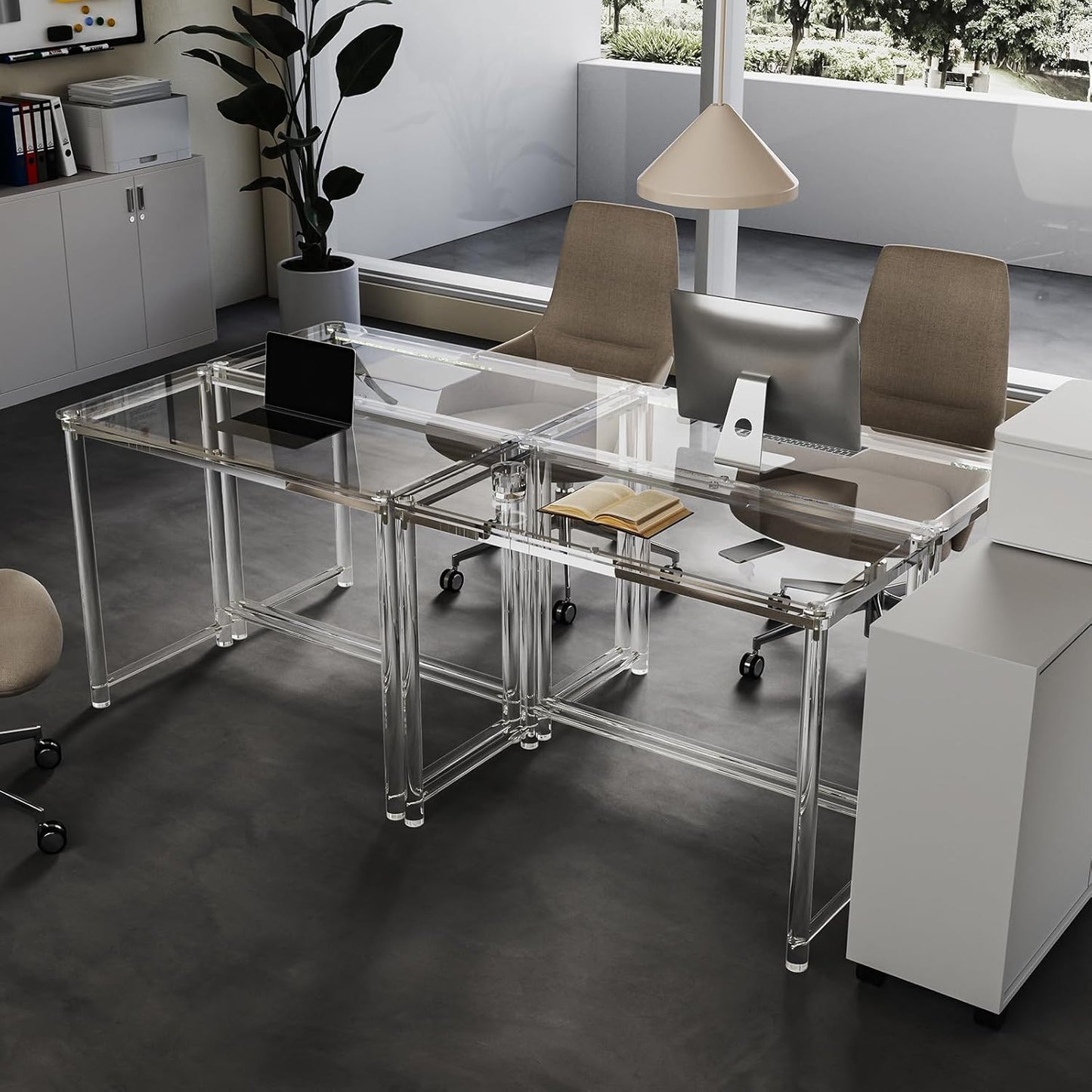 HMYHUM Acrylic Desk, Clear Desk for Home Office for Laptop, Study, Writing, Vanity Table with Cylindrical Legs, Modern, Easy Assembly, 39.4" L x 19.7" W x 29.5" H