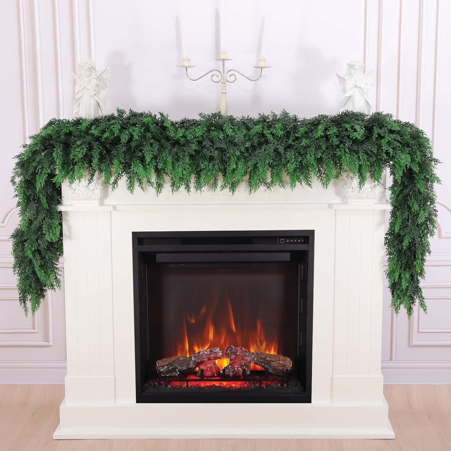 Hananona 6 FT 2 Pcs Artificial Cedar Garlands, Real Touch Winter Cedar Garland, Green Artificial Greenery Pine Garland for Table, Mantle, Wall, Indoor, Outdoor Christmas Decorations (2, 6 FT)