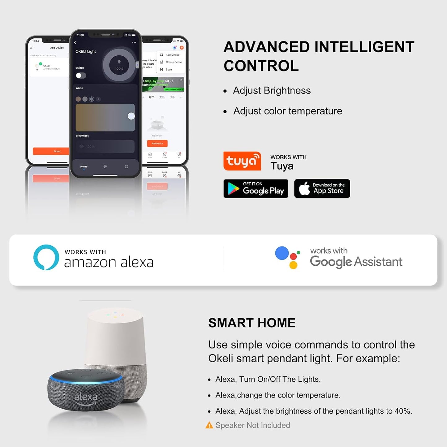 OKELI Smart 3-Light LED Pendant Lighting for Kitchen Island, 18W 1350LM Adjustable 3000K-6000K, Dimmable via TUYA App & Voice Control (Alexa/Google Home), Modern Crystal Bubble Pendant,Chrome Square