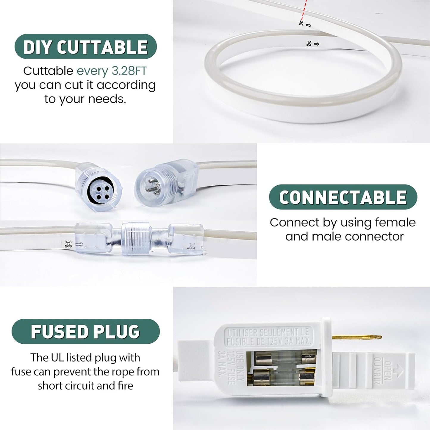 GZBtech RGB LED Neon Rope Lights 33FT/10M, AC 110-120V Waterproof Color Changing LED Rope with Remote Controller, Dimmable Multi Color Neon Rope Lighting for Indoor Outdoor Commercial Use