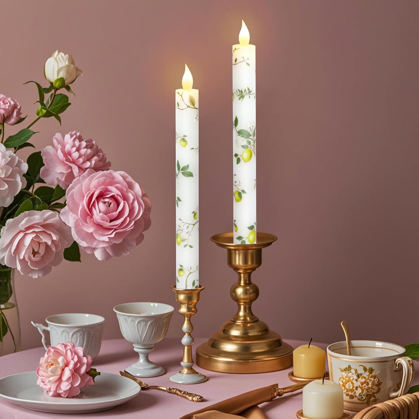 Lemon Flameless Taper Candles with Remote and Timer Flickering Flame Battery Operated Taper Candles for Home Bedroom Wedding Party Fall Christmas Summer Decor 9.6"