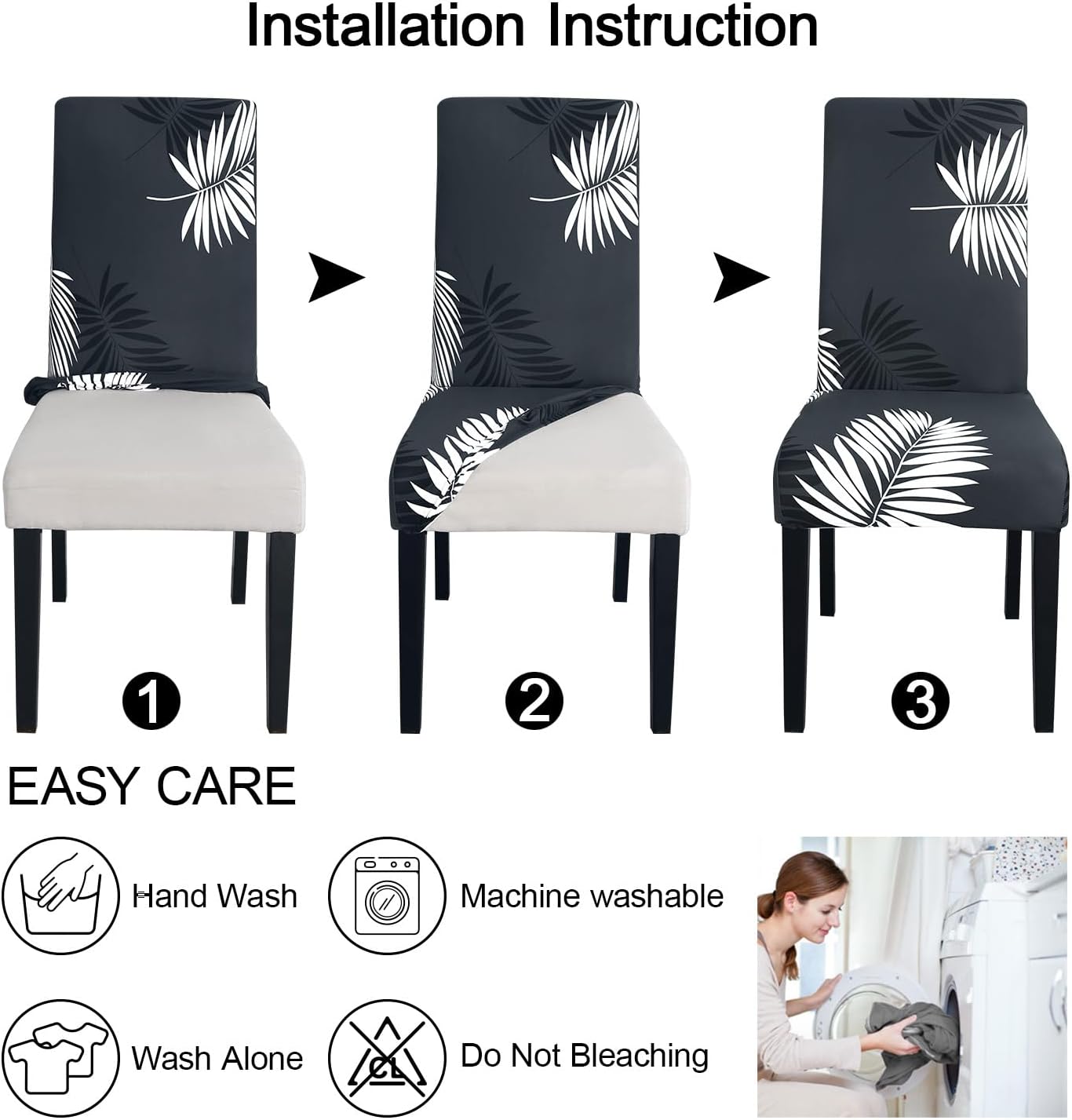 JQinHome Chair Covers for Dining Room Set of 6, High Stretch Removable Washable Parsons Chair Slipcover for Home Party Hotel Wedding Ceremony (Plume Black,6PCS)