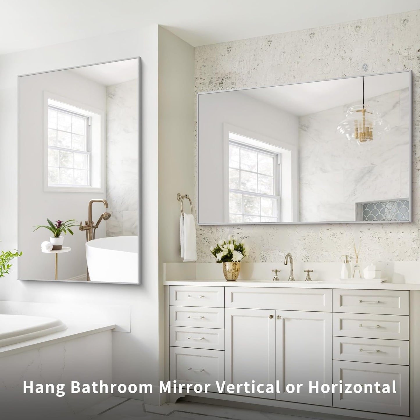 36x55 inch Bathroom Mirror, Silver Rectangle Mirror with Thin Metal Frame, Large Rectangular Wall Mirrors for Bathroom, Living Room, Big Mirror Hang Horizontal/Vertical