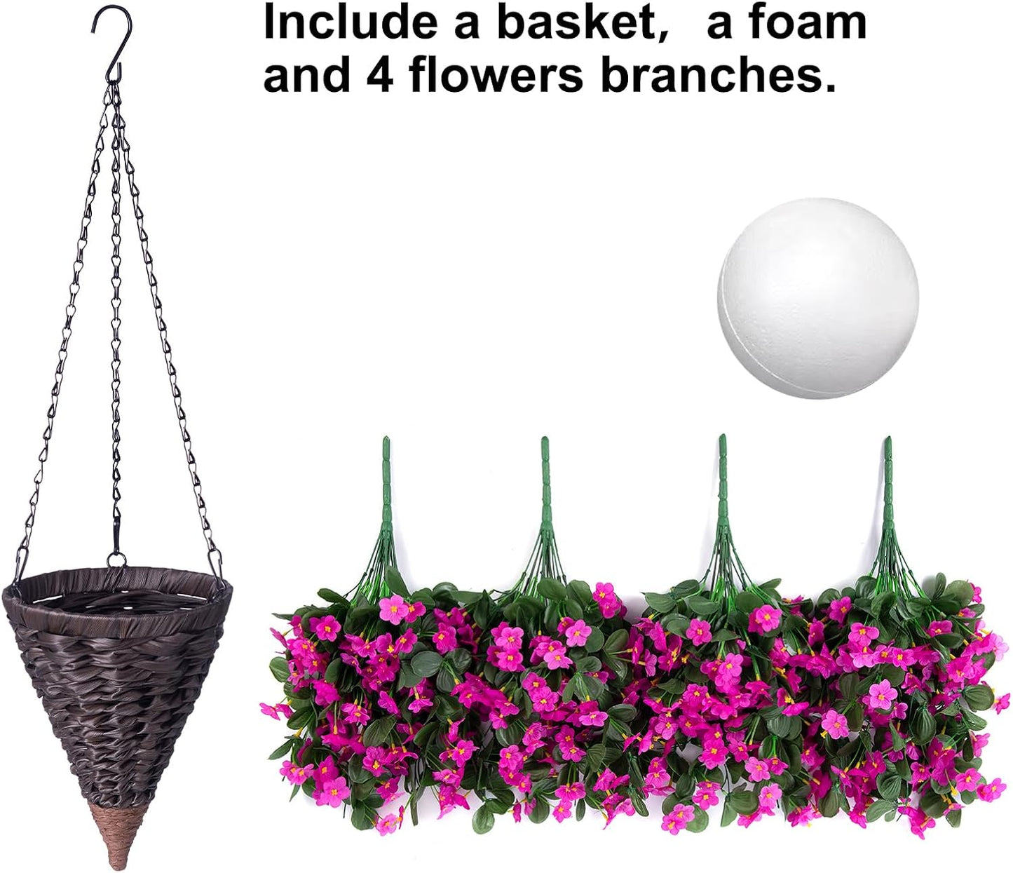 Artificial Fake Hanging Flowers Plants Baskets for Outdoor Fall Decoration, Faux Silk Fuchsia Daisy Mums Trailing Orchid UV Resistant for Home Outside Porch Garden Yard Patio Decor