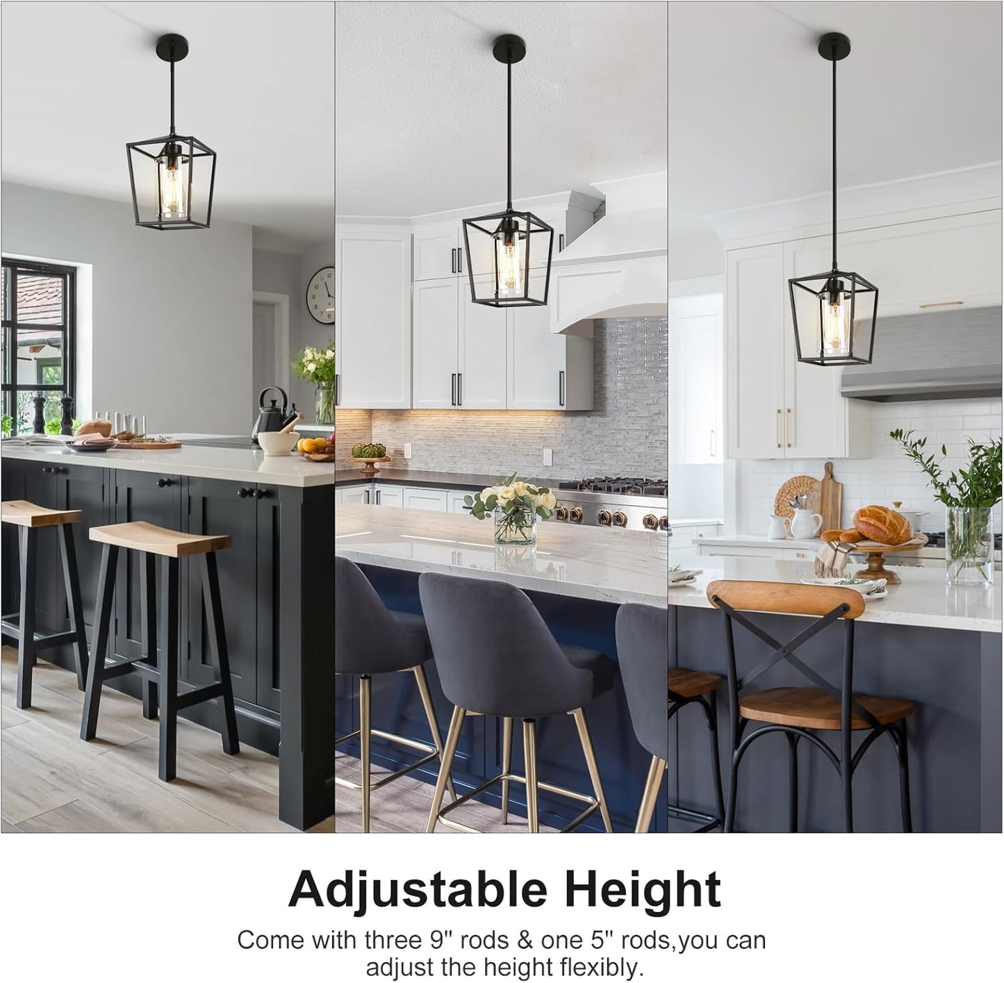 2 Pack 1-Light Black Pendant Lights for Kitchen Island, Farmhouse Metal Pendant Light Iron Cage Hanging Light Fixtures with Clear Glass Shade for Dining Room, Entryway, Hallway, Foyer