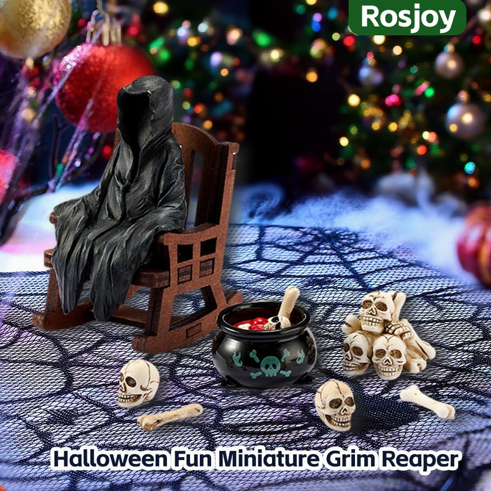 Halloween Fun Miniature Grim Reaper Figurine,Gothic Horror Resin Grim Reaper Decor,for Bookshelf Decor,Desk Trinkets,Collectible,Party Gifts
