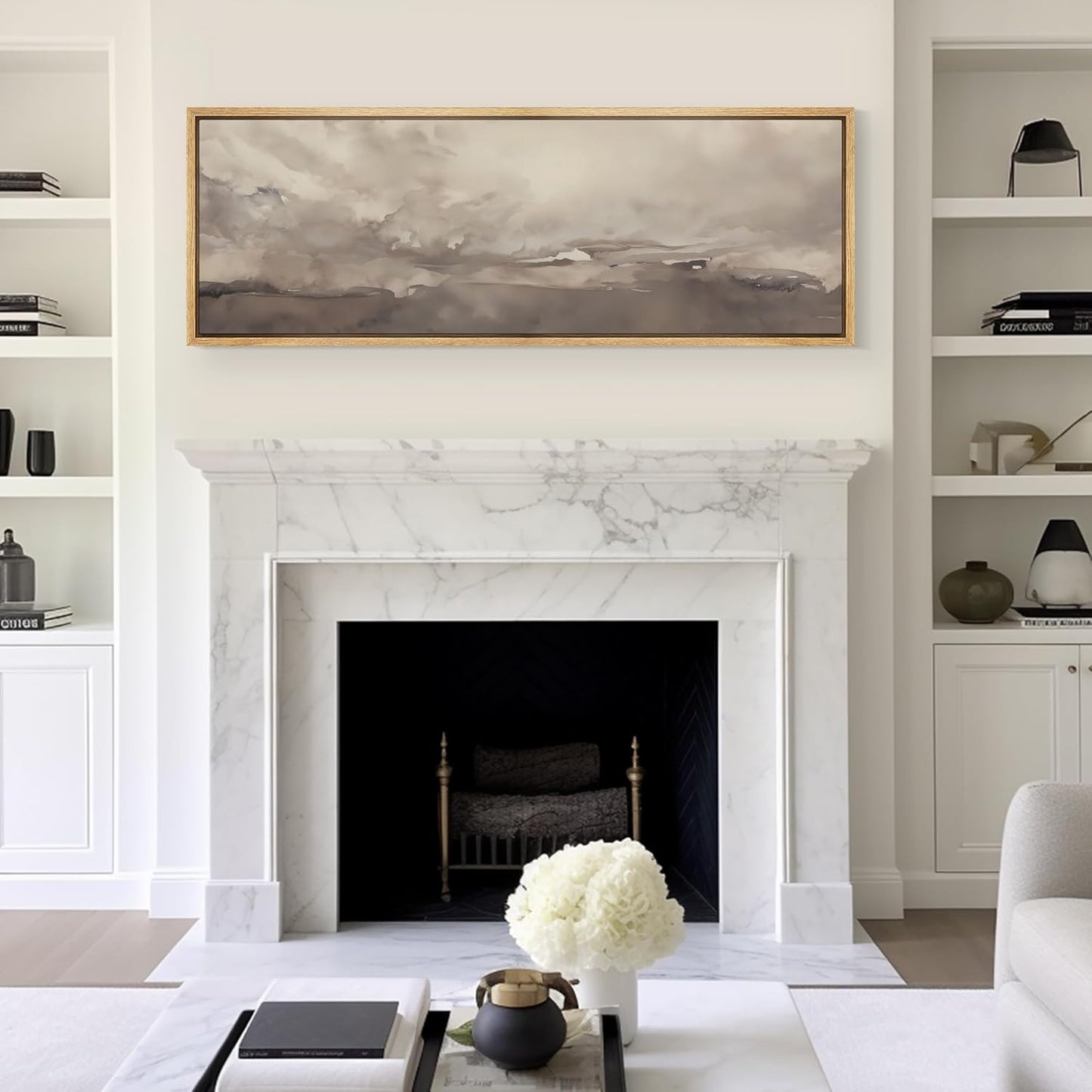 MUDECOR Large Framed Canvas Print Wall Art Misty Landscape Neutral Tranquil Abstract Nature Painting in Earth Tones Illustrations Decorative Colorful Multicolor for Bedroom - 60"x20"