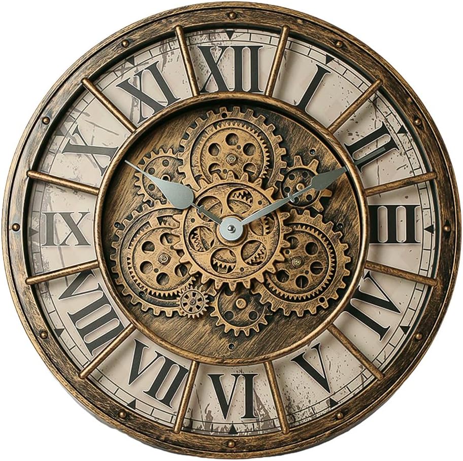 18 Inch Wall Clock with Moving Gears, Oversized Large Industrial Steampunk Decoration, Antique Metal Big Numeral Wall Clocks for Kitchen Study Room Living Room Decor (Antique Oil-Rubbed Bronze)