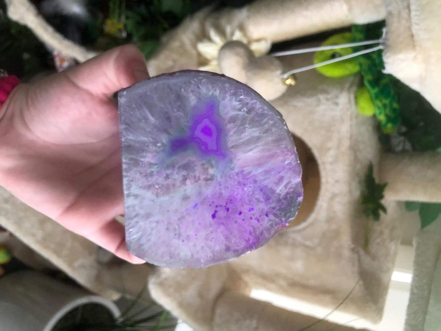 AMOYSTONE Purple Agate Rock Stone Candle Stand Cut Base 1.5-2.5 Lbs for Home Décor