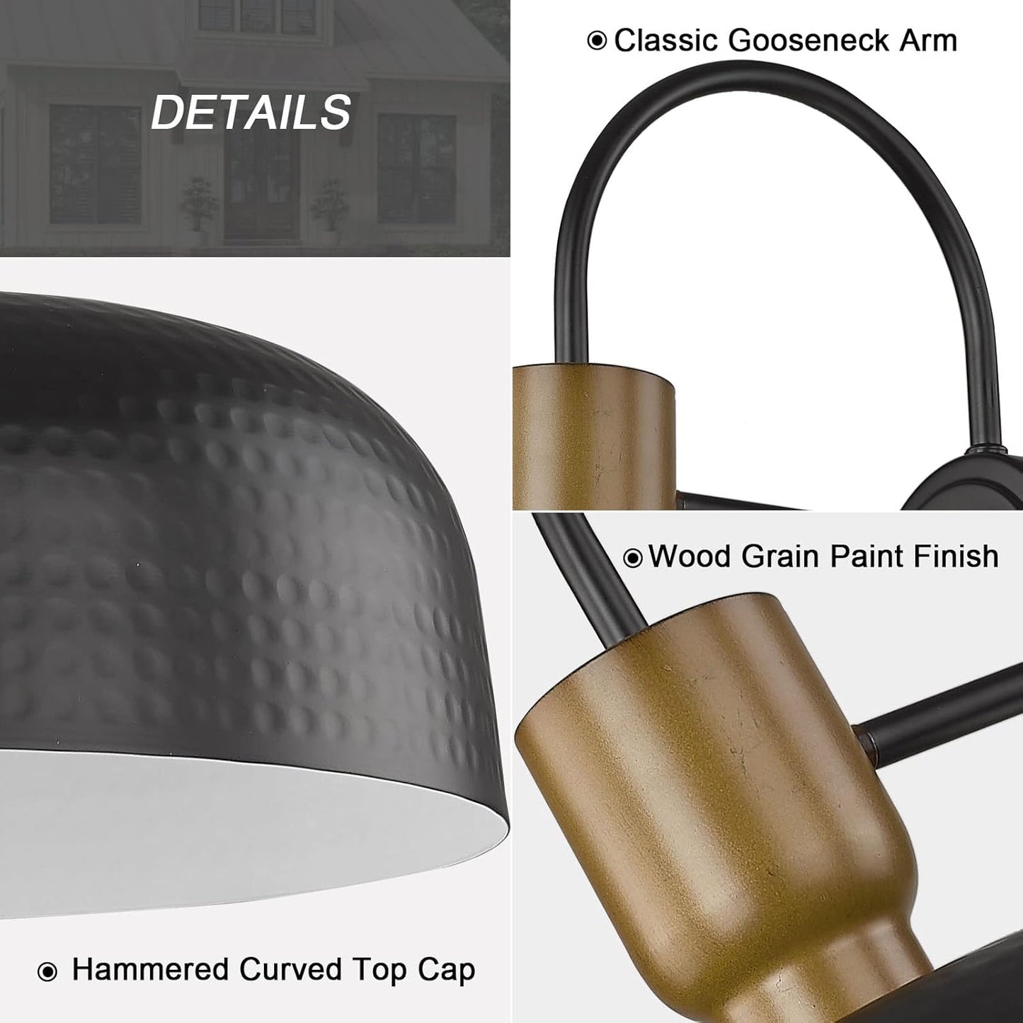 Outdoor Barn Light Gooseneck Barn Light, Farmhouse Exterior Wall Mount Light Vintage Wall Lighting Fixture Industrial Sconce Lantern for Porch, Entryway, Garage, Black, 2 Pack