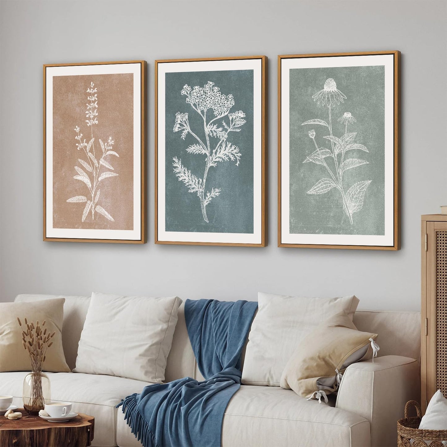 SIGNINART Neutral Botanical Framed Canvas Wall Art Set, Vintage Floral Wall Decor, Boho Minimalist Plant Wall Painting, Art Print for Farmhouse Living Room, Bedroom, Office, Bathroom 16"x24"x3