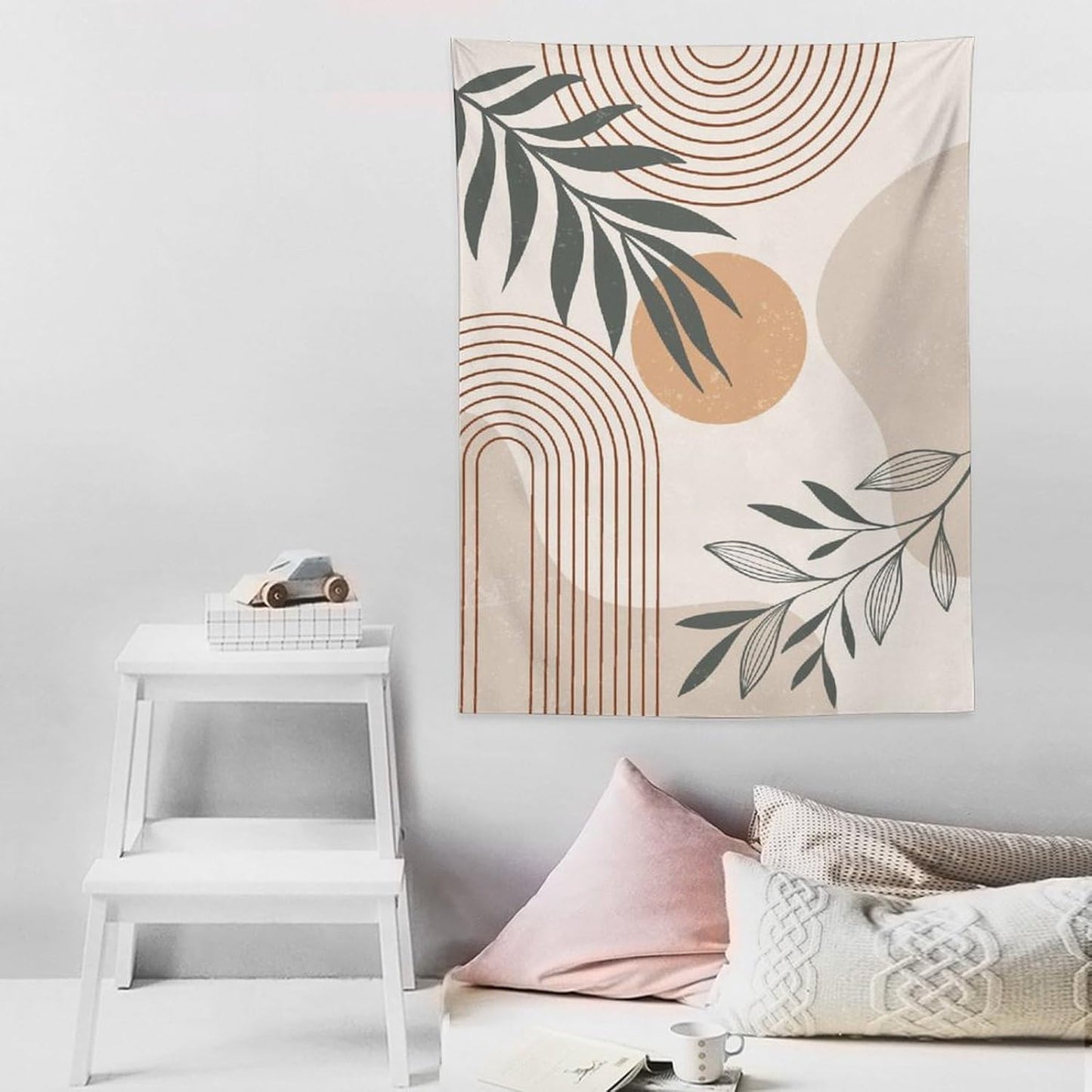 Abstract Boho Tapestry, Mid Century Tropical Tree Leaves Modern Geometric Arch Bohemian Botanical Tapestry, Home Aesthetic Wall Hanging Art Decor for Living Room Bedroom Dormitory 50x60 Inch
