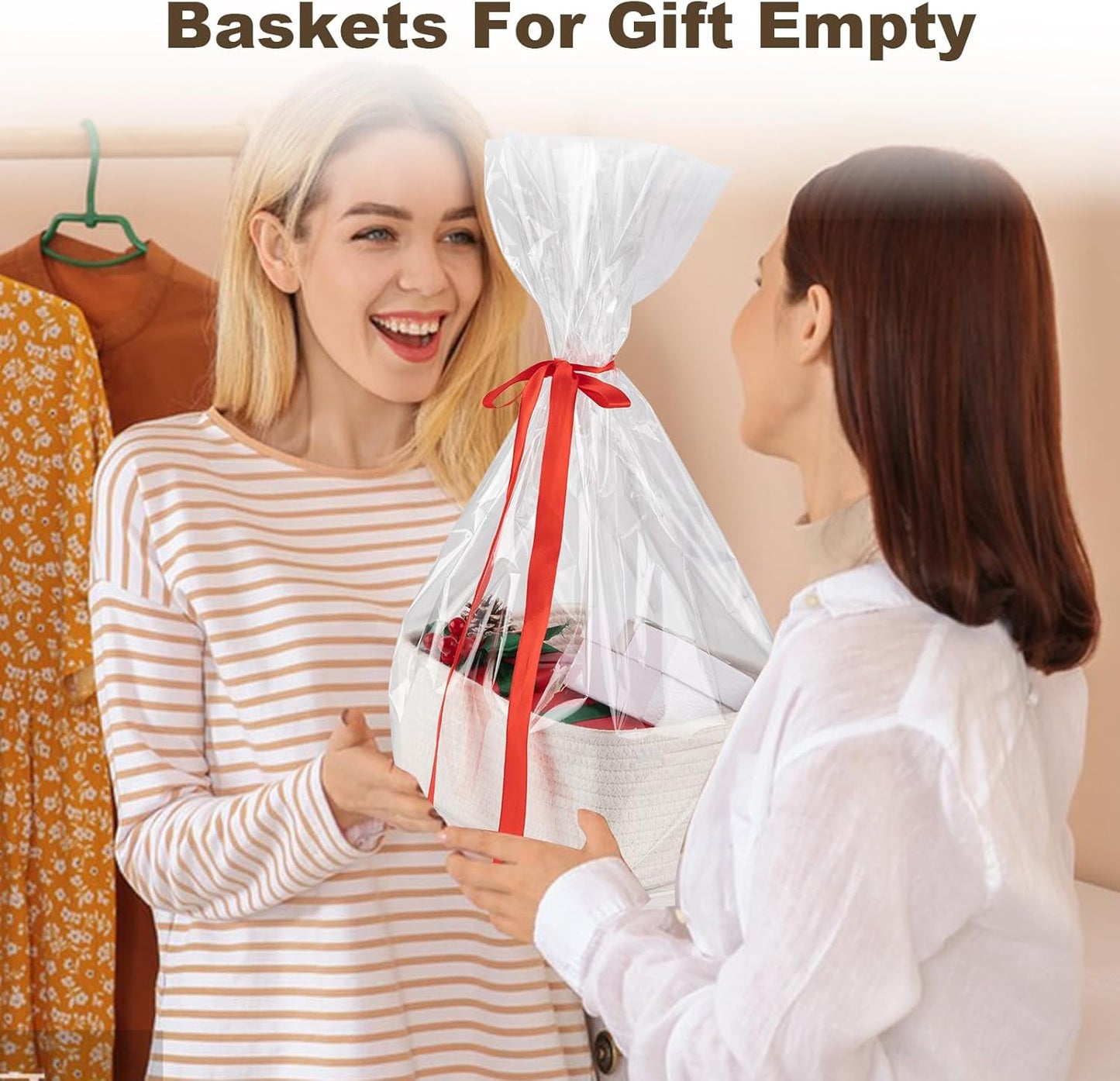 3 Pack Small Storage Baskets for Organizing, Cute Woven Decorative Gift Baskets for Shelves, Mini Closet Organizer Bins with Handles, 11.81''Lx7.87''Wx4.72''H-White