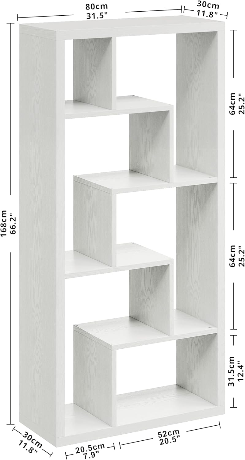 IRONCK Geometric Bookcase 6-Shelf Industrial Bookshelf White Etagere Bookcase Tall Storage Display Bookshelf with Thicken Shelf for Living Room Home Office