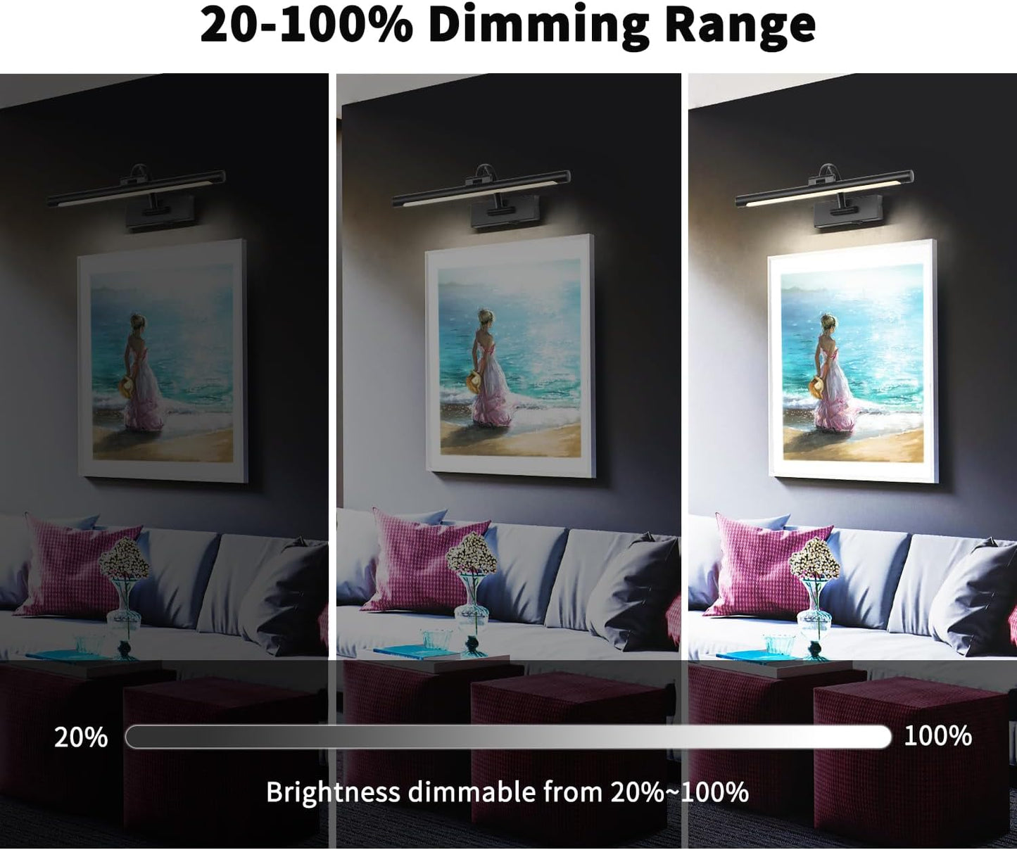 Picture Lights Battery Operated with Remote and Dimmable Function, Rechargeable Gallery Light Black Art Light Wireless Painting Lights 16'' Inch for Display, Portrait, Artwork, Warm White