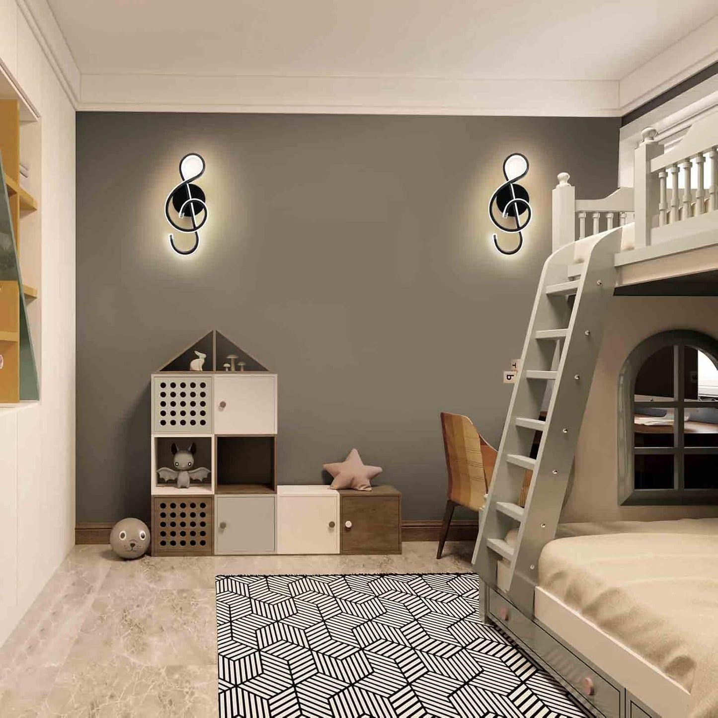 XEYOU 22W Modern Wall Sconce Lighting Indoor LED Creative Wall Light Fixture Music Symbol Art Decoration Wall Lamp for Living Room Bedroom Stair Corridor, Black 4500K