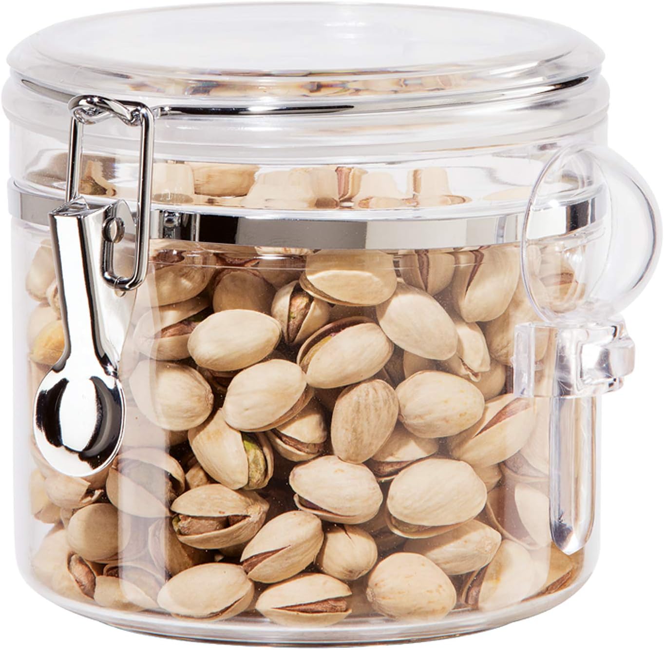 OGGI Clear Canister Airtight 38oz - Clamp Lid & Spoon - Airtight Food Storage Containers, Ideal for Kitchen & Pantry Storage of Bulk, Dry Food Including Flour, Sugar, Coffee, Rice, Tea, Spices & Herbs