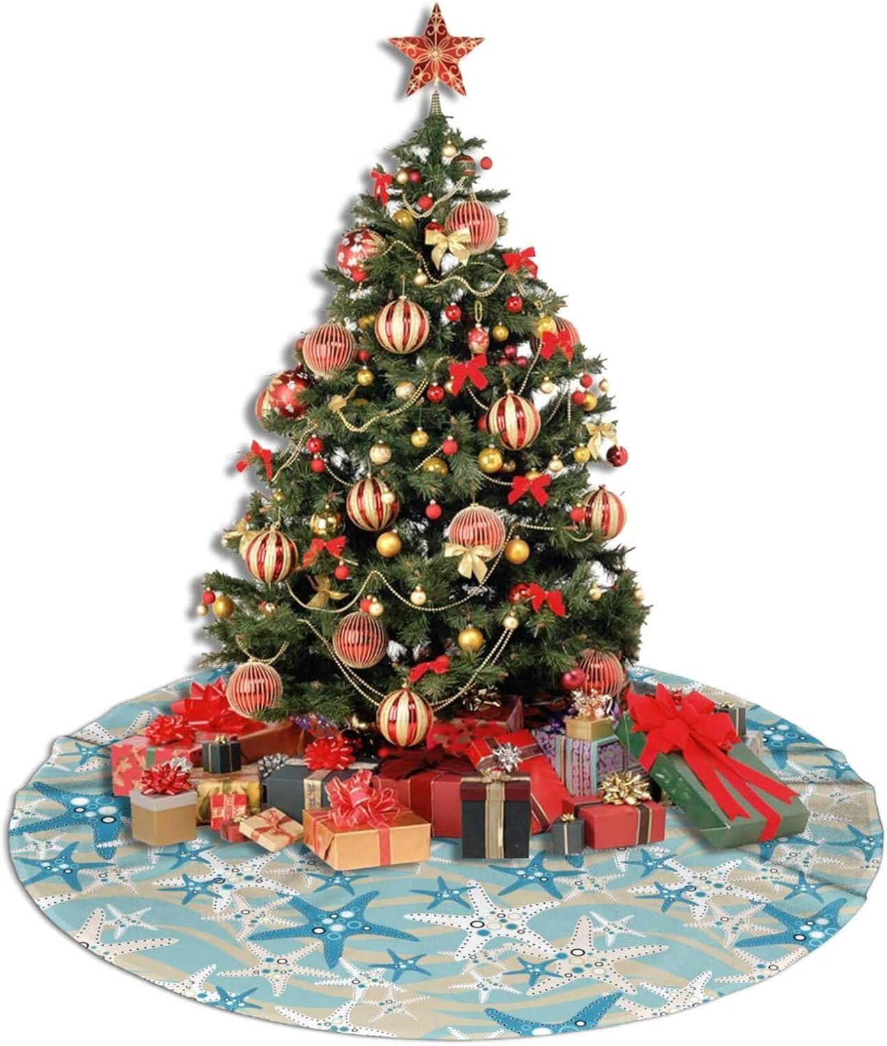 Christmas Tree Skirt,Beach Starfish Xmas Tree Skirt Rustic Farmhouse Tree Skirt for Christmas Decor Xmas Holiday Home Party Decorations30