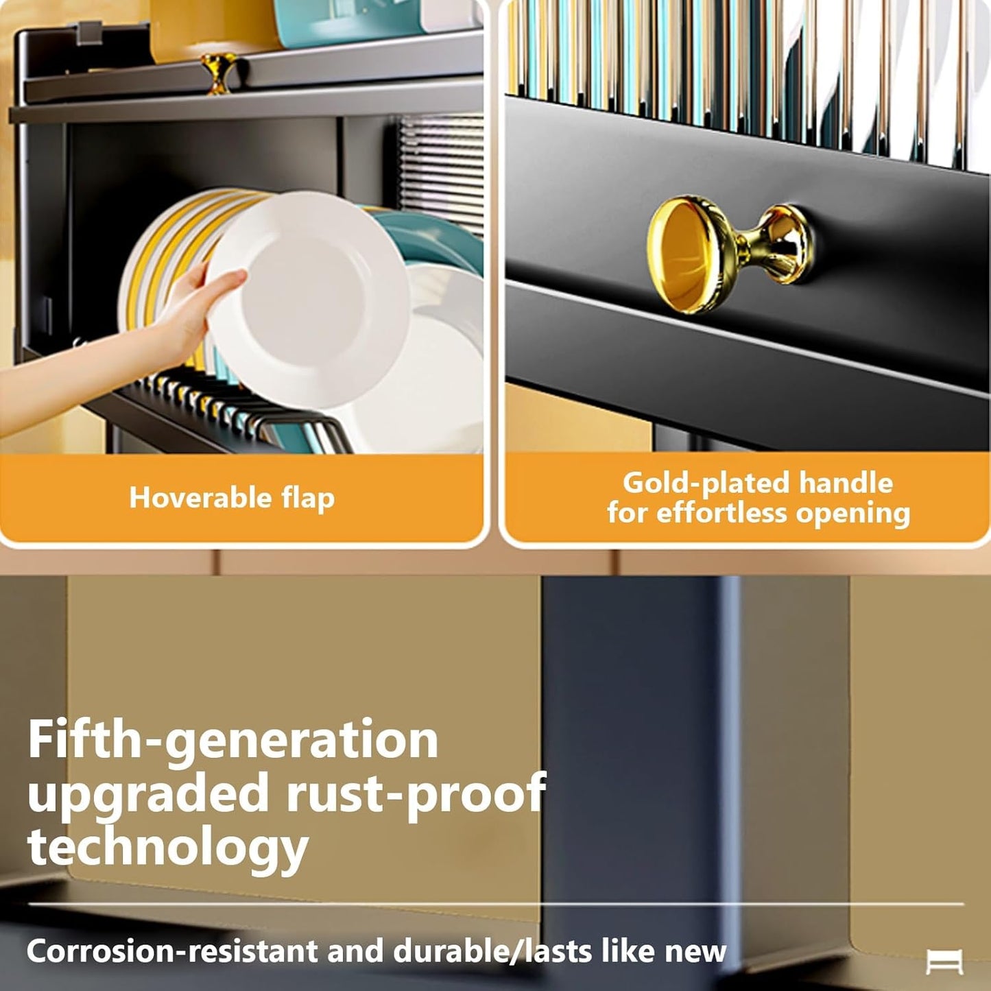 Kitchen sink rack dishwashing sink countertop dustproof cupboard storage multifunctional tableware storage drain rack double layer,KeepKitchen Sink Shlef Organized Space-Saving(Black,95cm/37.4in)