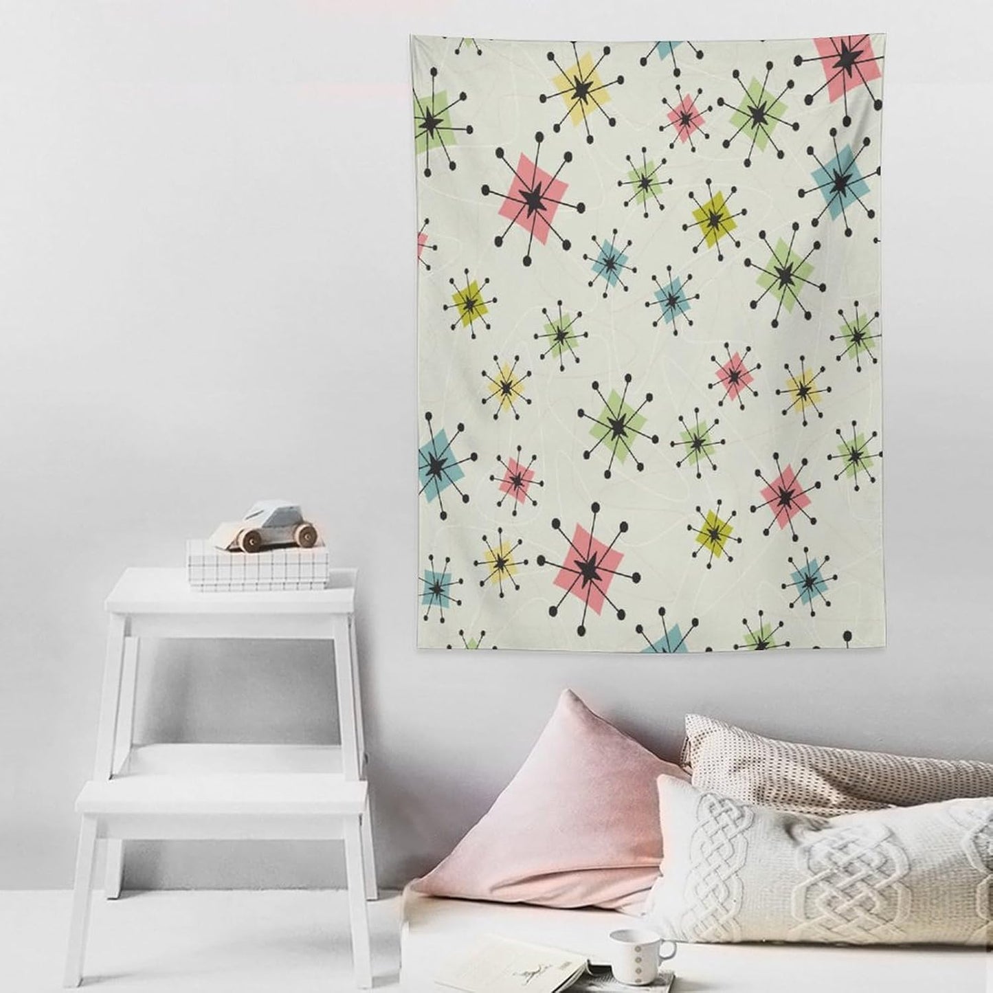 ICMOLYYENLO Abstract Cat Tapestry, Medieval Abstract Atomic Star Cat Vintage Home Wall Hanging Art Tapestry for Bedroom Living Room Dormitory 40x60 Inch