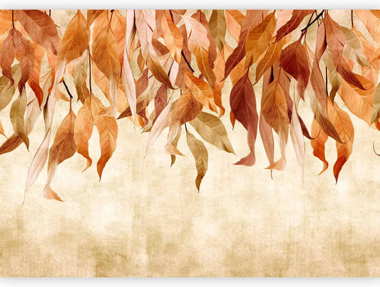 artgeist Premium Wall Mural Hanging Leaves 118x83 in - Non-Woven Wallpaper Fleece Wall Decor Photo Print Picture Image Design Nature Botanical Concrete Orange Beige b-C-10146-a-c