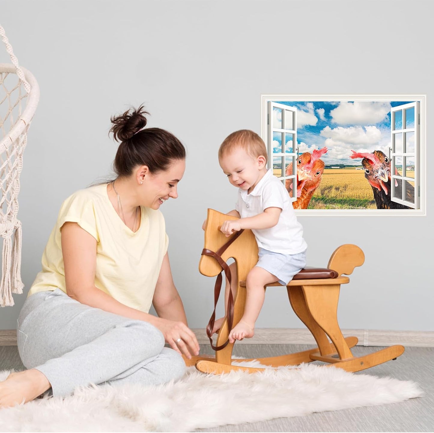 Funny Chicken Wall Stickers Peel and Stick - 2 Hens Head Looking Inside from Window - Cute Chicken Wall Decals Removable - Chicken Lover Gifts Wall Decor for Bedroom Farmhouse Kitchen Dorm