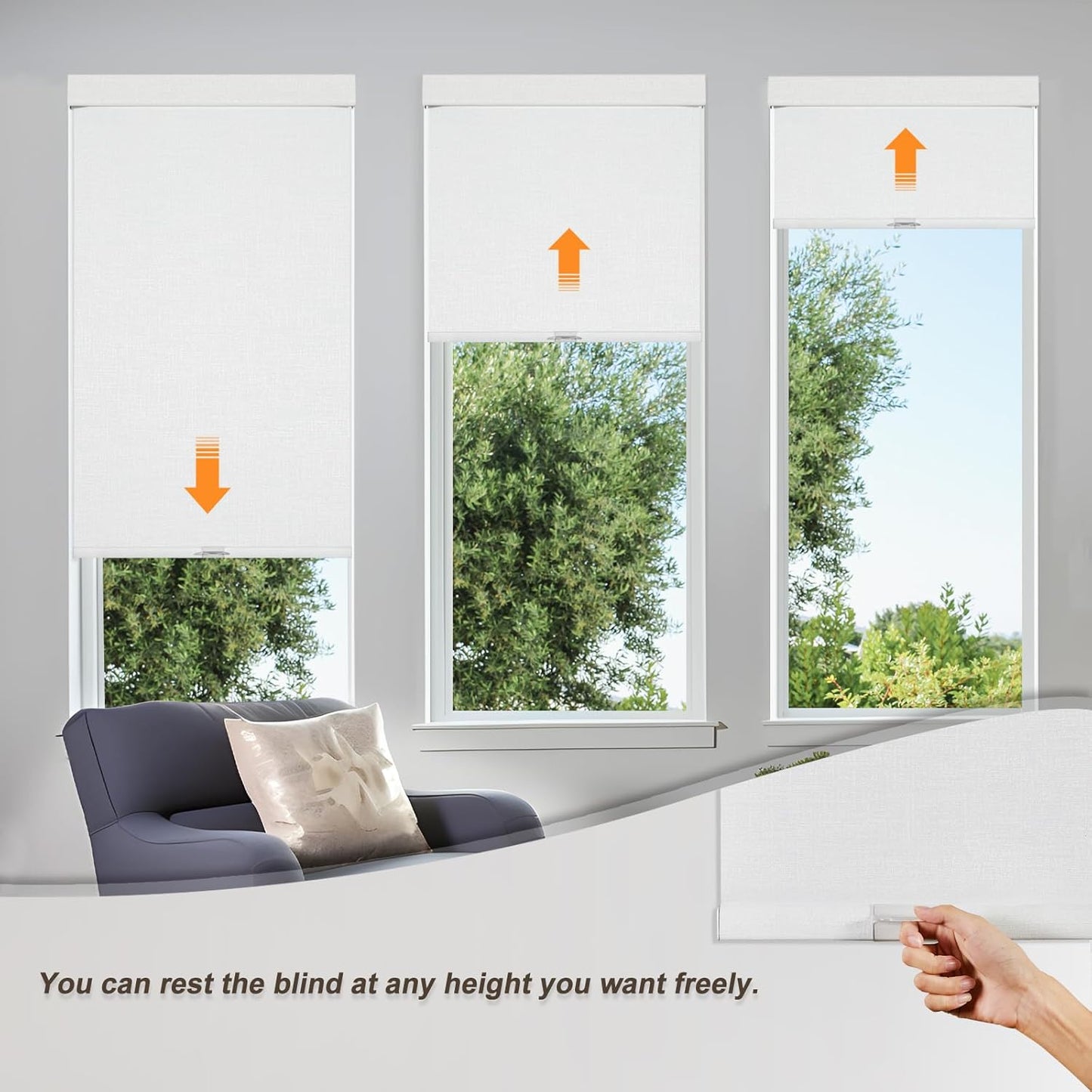 Persilux Blackout Roller Shades & Blinds Windows Shades Free-Stop Blackout Blinds with Jacquard Fabric,Cordless Blinds Pull Down Shades for Home, Easy to Install for Door/Office, White(68" W x 56" H)