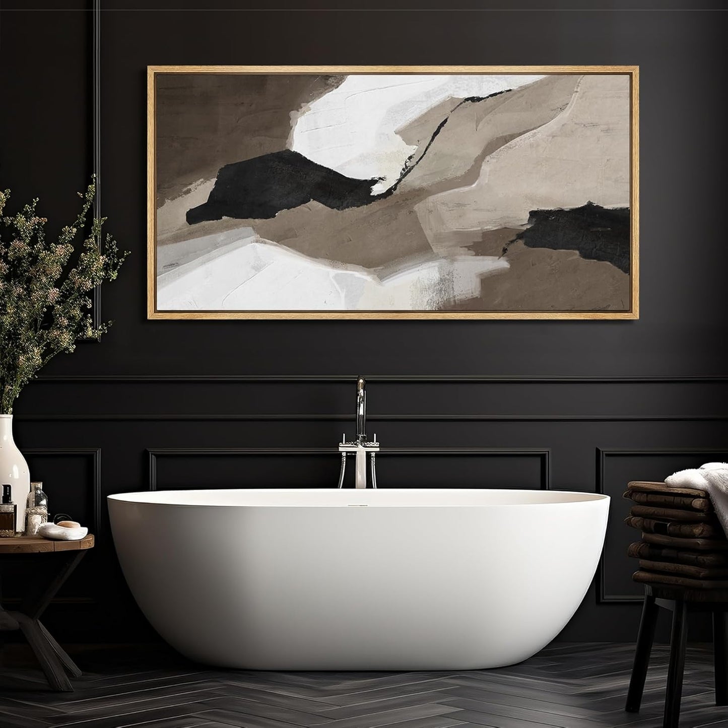 MUDECOR Extra Large Framed Canvas Print Wall Art Abstract Earth Tones Illustrations Antique Retro Fine Art Illustrations Decorative Colorful for Bedroom - 60"x30"