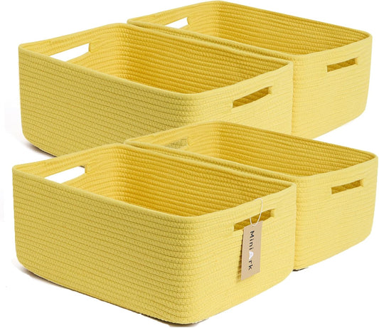Large Storage Baskets for Organizing, Closet Shelf Baskets for Clothes Blanket Towels, Baby Nursery, Toy Bins Box, Woven Rope Baskets, 17 x 13 x 7.5”, 4 Packs Yellow