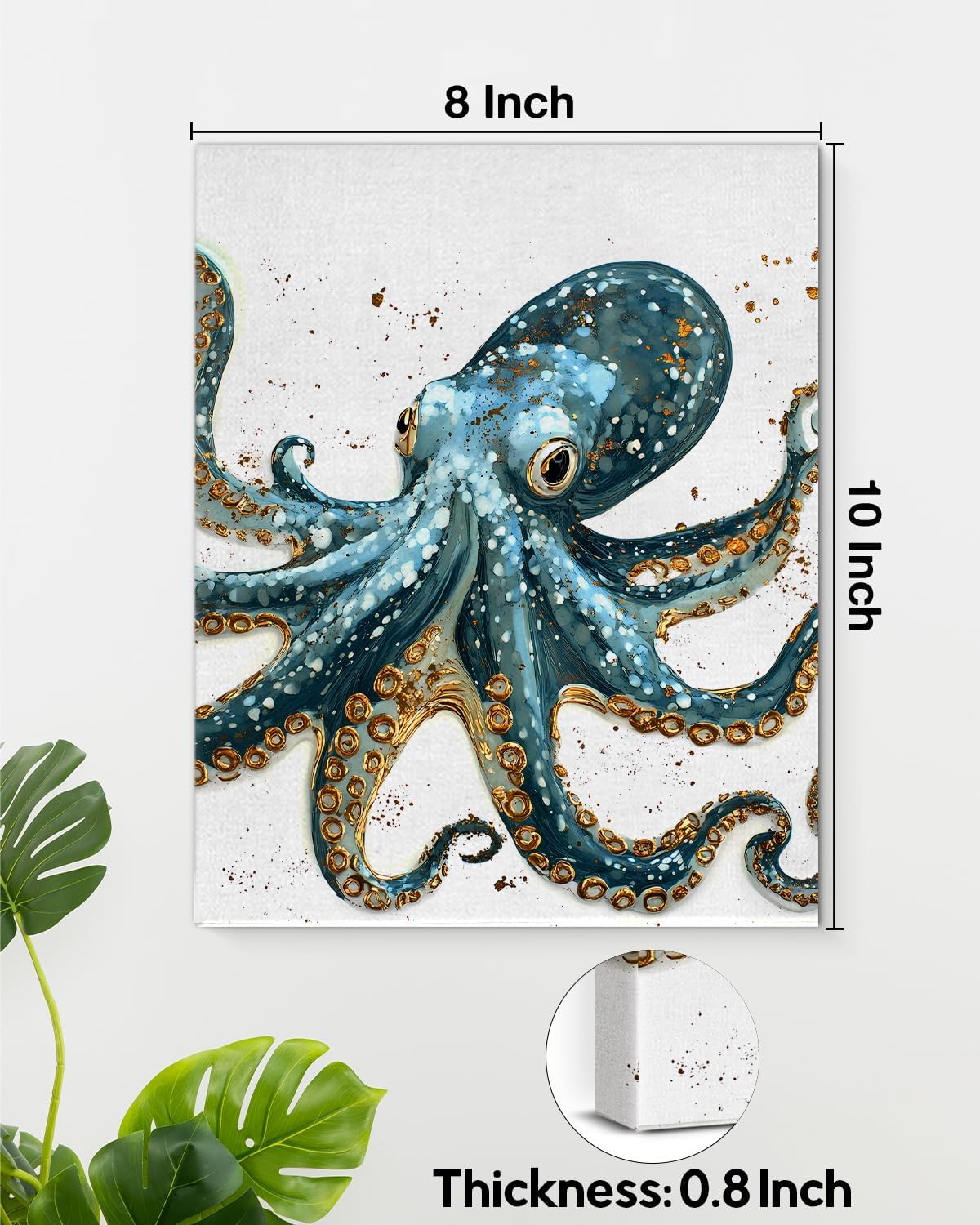 Nautical Octopus Canvas Wall Art Octopus Ocean Theme Print Poster Coastal Framed Picture Painting for Home Beach House Bedroom Wall Decor 8x10 Inch