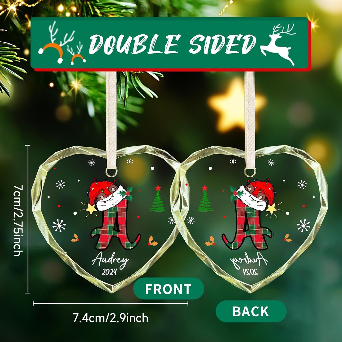 Personalized Christmas Ornaments with Initial Name, Acrylic Custom Monogram Initial A-Z Christmas Ornament 2025 for Kids Family Friends, Customized Letter Name Ornaments for Christmas Tree Decorations