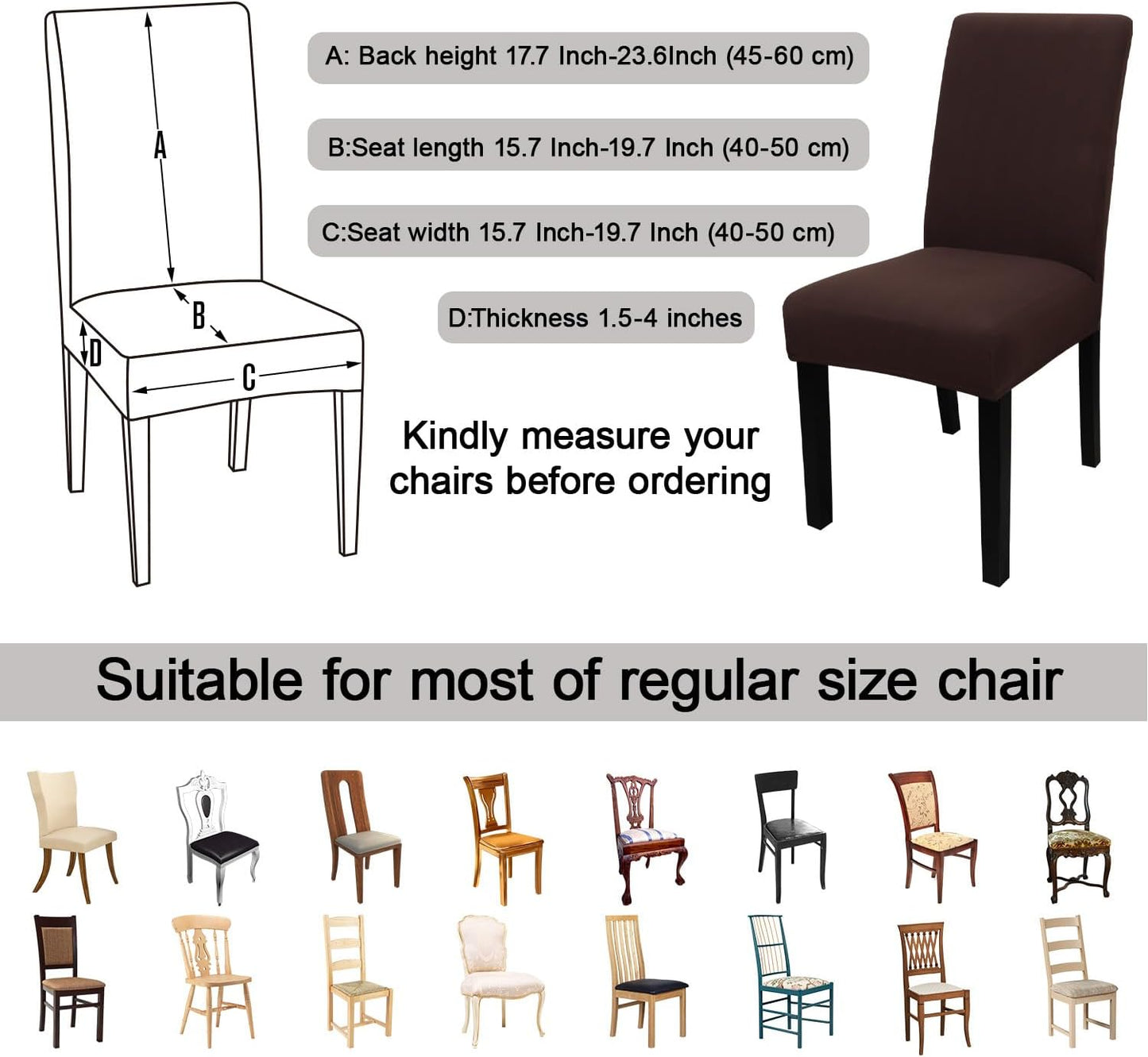 JQinHome 4 Pcs Dining Chair Slipcover,High Stretch Removable Washable Chair Seat Protector Cover for Home Party Hotel Wedding Ceremony (Pack of 4, Coffee)