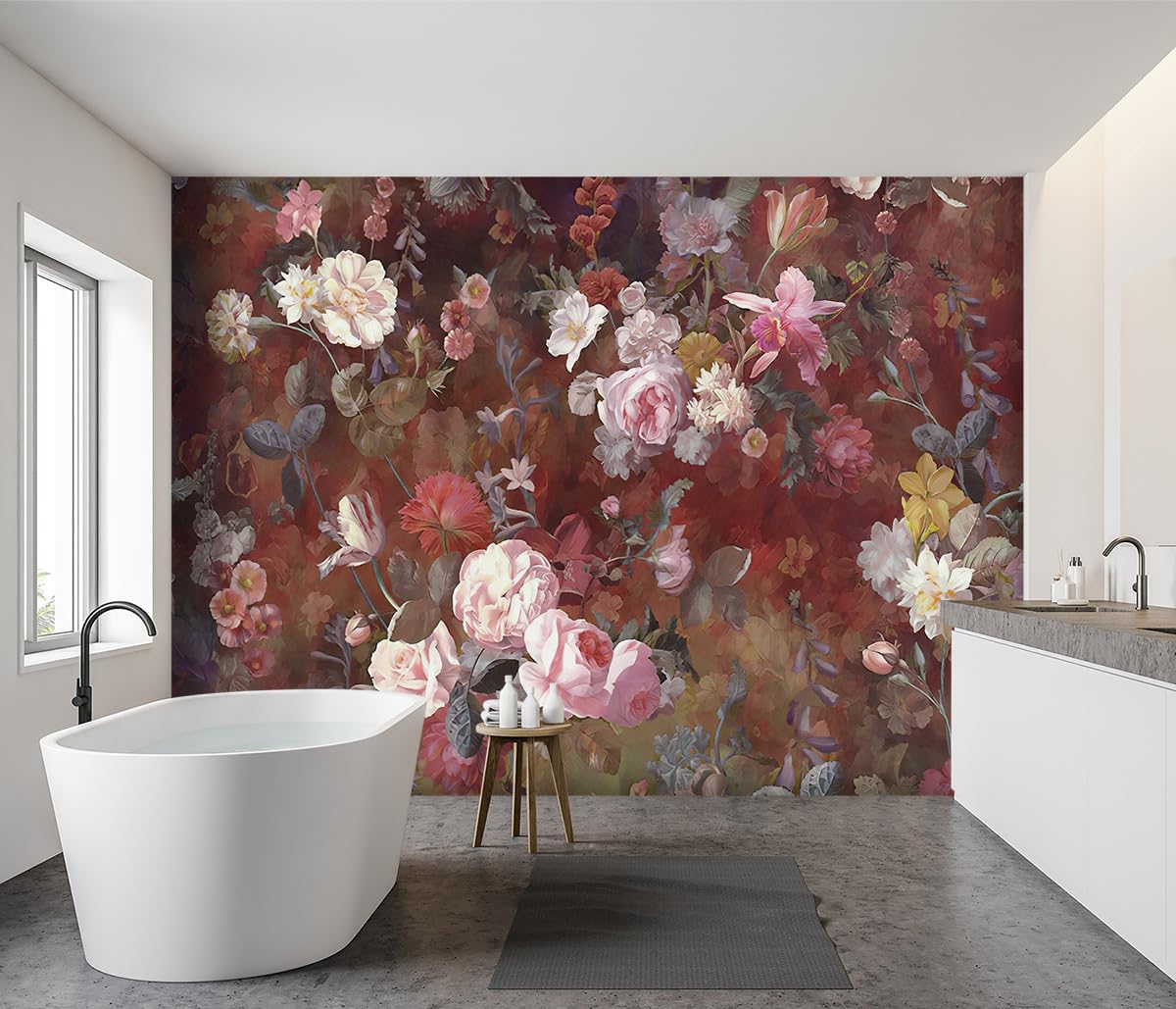 -Vintage Roses Floral Fabric Wallpaper Living Room Bedroom Bathroom Flowers Wall Mural- 91"x65"（ not Peel and Stick）