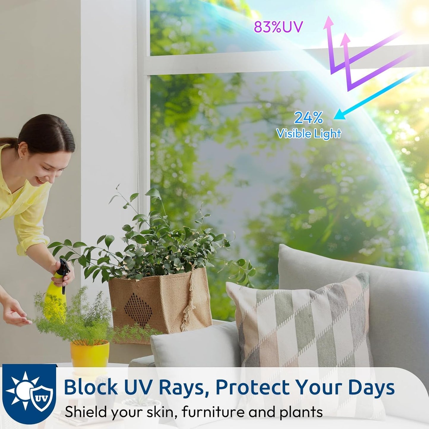 rabbitgoo Window Privacy Film One Way Window Tint for Home, Removable Reflective Heat Sun Blocking Anti UV Glass Door Covering, Mirror Tinting Film House Office, 17.5 in X 6.5 Feet, Silver