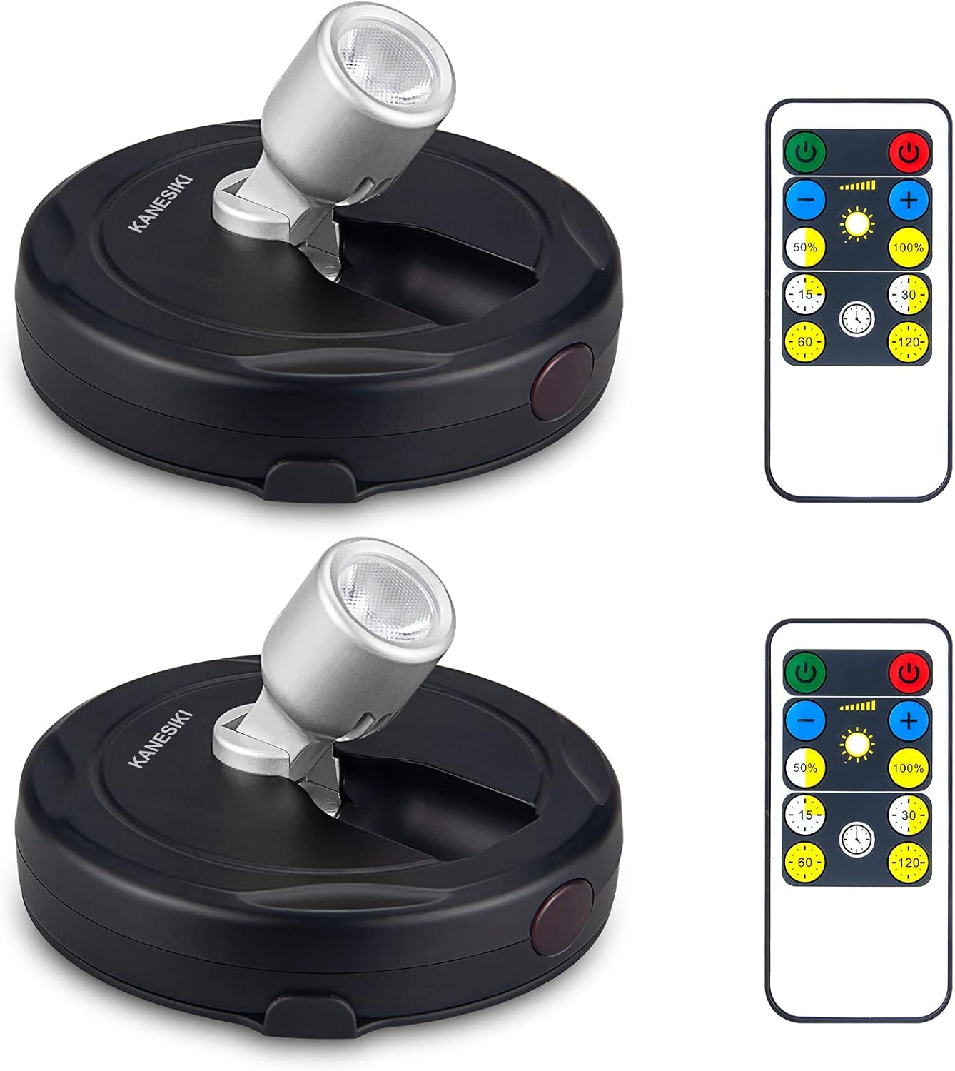 Wireless Spotlight Battery Operated, LED Picture Lights, Stick on Uplighting for Indoor Plant Tree Painting Artwork Portrait Photo Art, Dimmable Accent Puck Light with Remote, 2 Pack