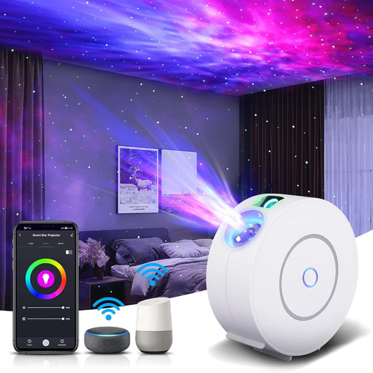 Star Projector, Galaxy Projector for Bedroom, Smart APP & Voice Control Galaxy lamp, Compatible with Alexa & Google Home, for Kids Adults Bedroom,Room Decor,Game Room,Party (White Round)