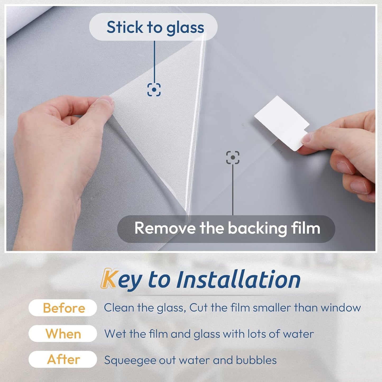 rabbitgoo Window Privacy Film, Frosted Glass Window Clings, Static Cling UV Heat Blocking Door Stickers for Home Bathroom, Removable Indoor Decal Coverings Day and Night, Pure, 35.4 x 157 Inches