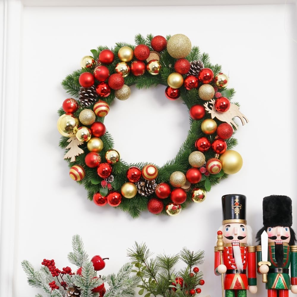 XmasExp 24ct Christmas Ball Ornaments Shatterproof Christmas Ornaments Set Decorations for Xmas Tree Balls 40mm/1.57" (1.57'', Red)