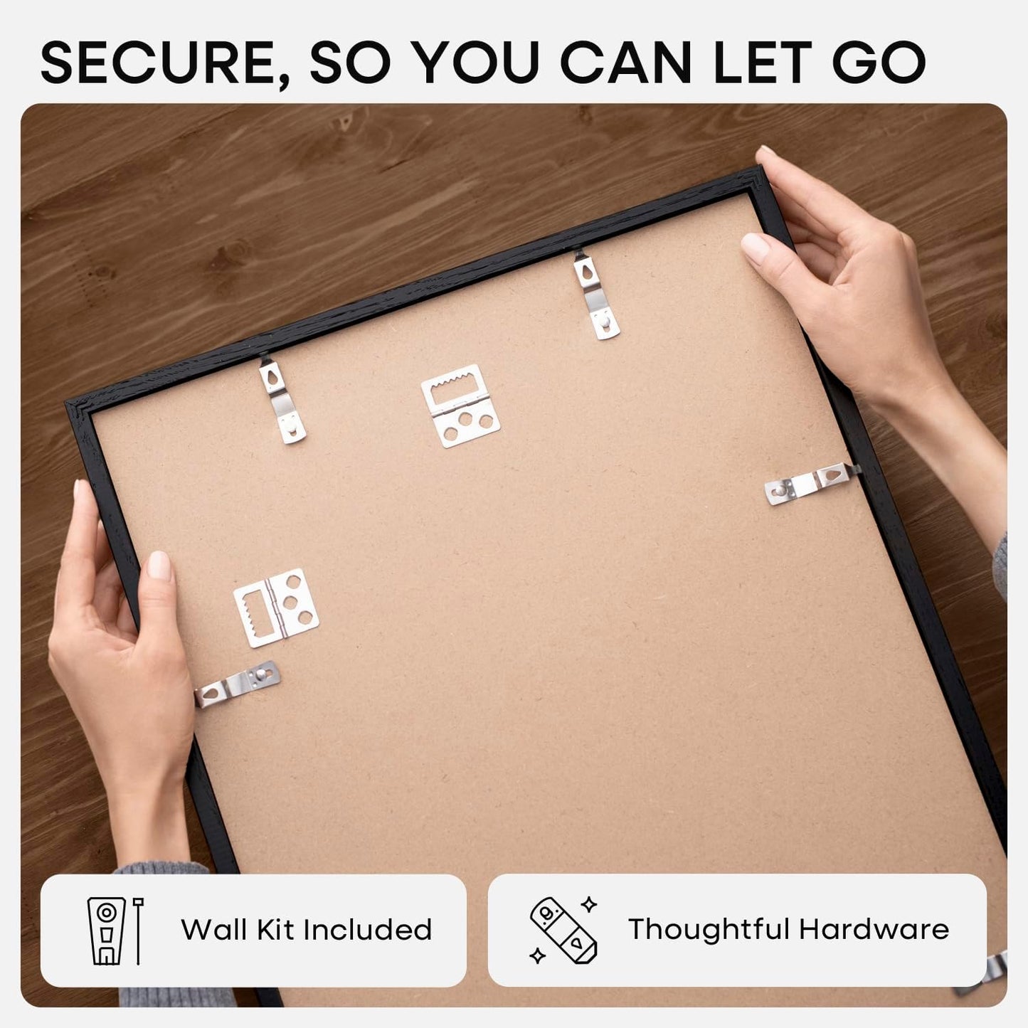 Homeforia 24x24 Black Wood Frame, High End Oak 24 x 24 Square Picture Frames with Mat 20 by 20 inches Photo, 24by24 Black Wooden Poster Frames Matted to 20x20 Print, Tempered Glass, Wall Kit, Set of 1