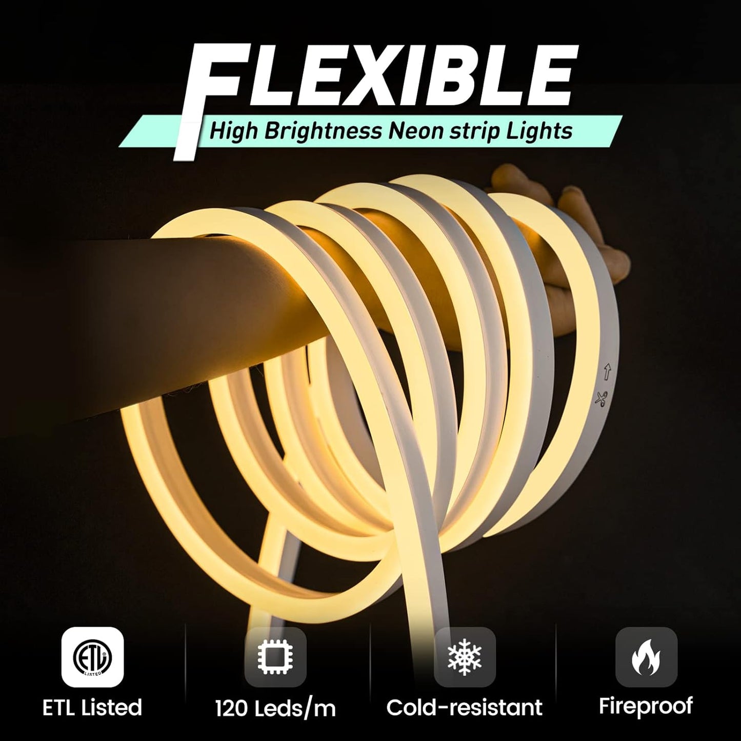 GZBtech Flexible LED Neon Rope Lights 50FT,AC 110-120V Waterproof Strip Light, 120 LEDs/M Cuttable Connectable Neon Lighting for Indoor Outdoor Home Decor/Commercial Building Use-Warm White 15M