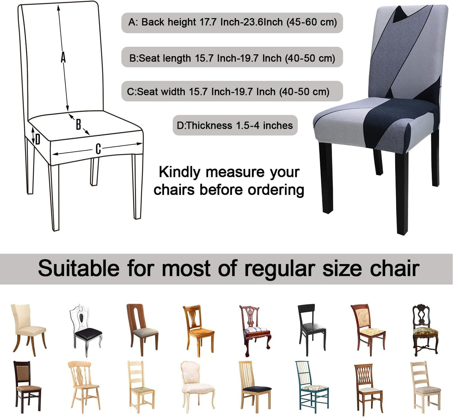 JQinHome Pattern Chair Covers for Dining Room Set of 6, High Stretch Removable Washable Parsons Chair Slipcover for Home Party Hotel Wedding Ceremony (White Grey,6PCS)