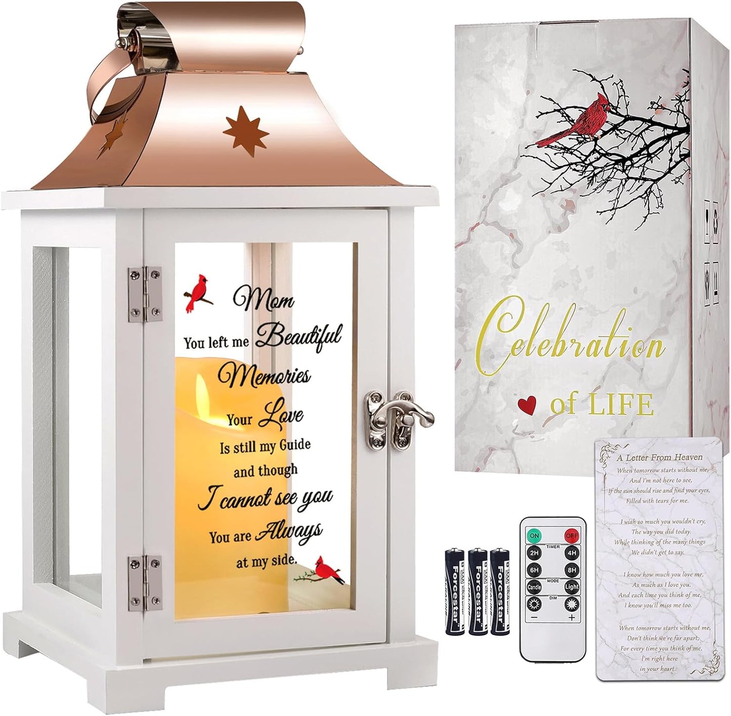 Memorial Lantern, Sympathy Gifts for Loss of Mom/Loved One, Bereavement Gifts, in Memory Loved One Lantern,Celebration Life, Funeral Lantern,Mom You Left me Beautiful Memories