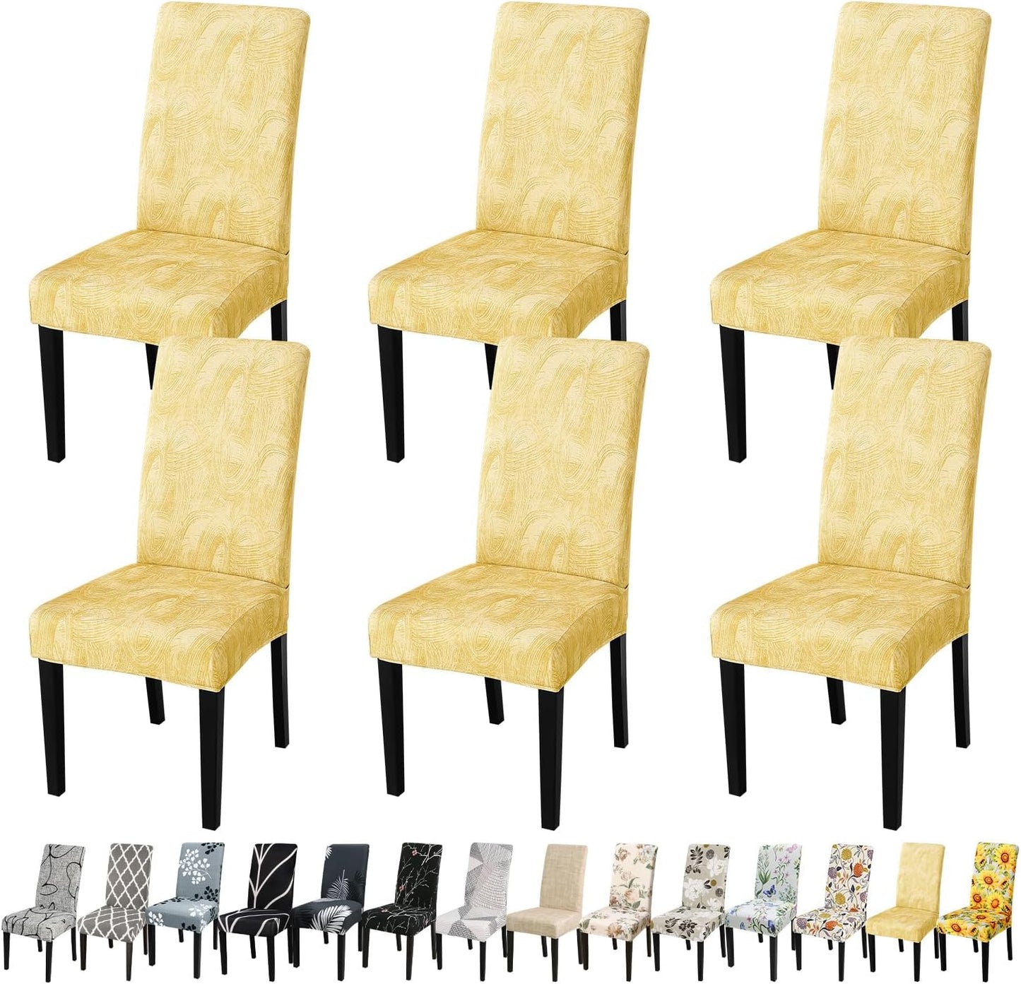 JQinHome Pattern Chair Covers for Dining Room Set of 6, High Stretch Removable Washable Parsons Chair Slipcover for Home Party Hotel Wedding Ceremony (Quicksand Beige,6PCS)