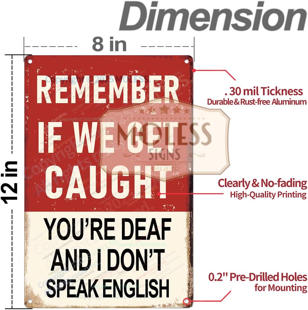 "Remember If We Get Caught" Funny Bar Sign or Man Cave Decor | 12x8″ Durable Vintage Metal Beer Signs Wall Decorations for Home Bar/Basement/Garage/Mancave, 2354