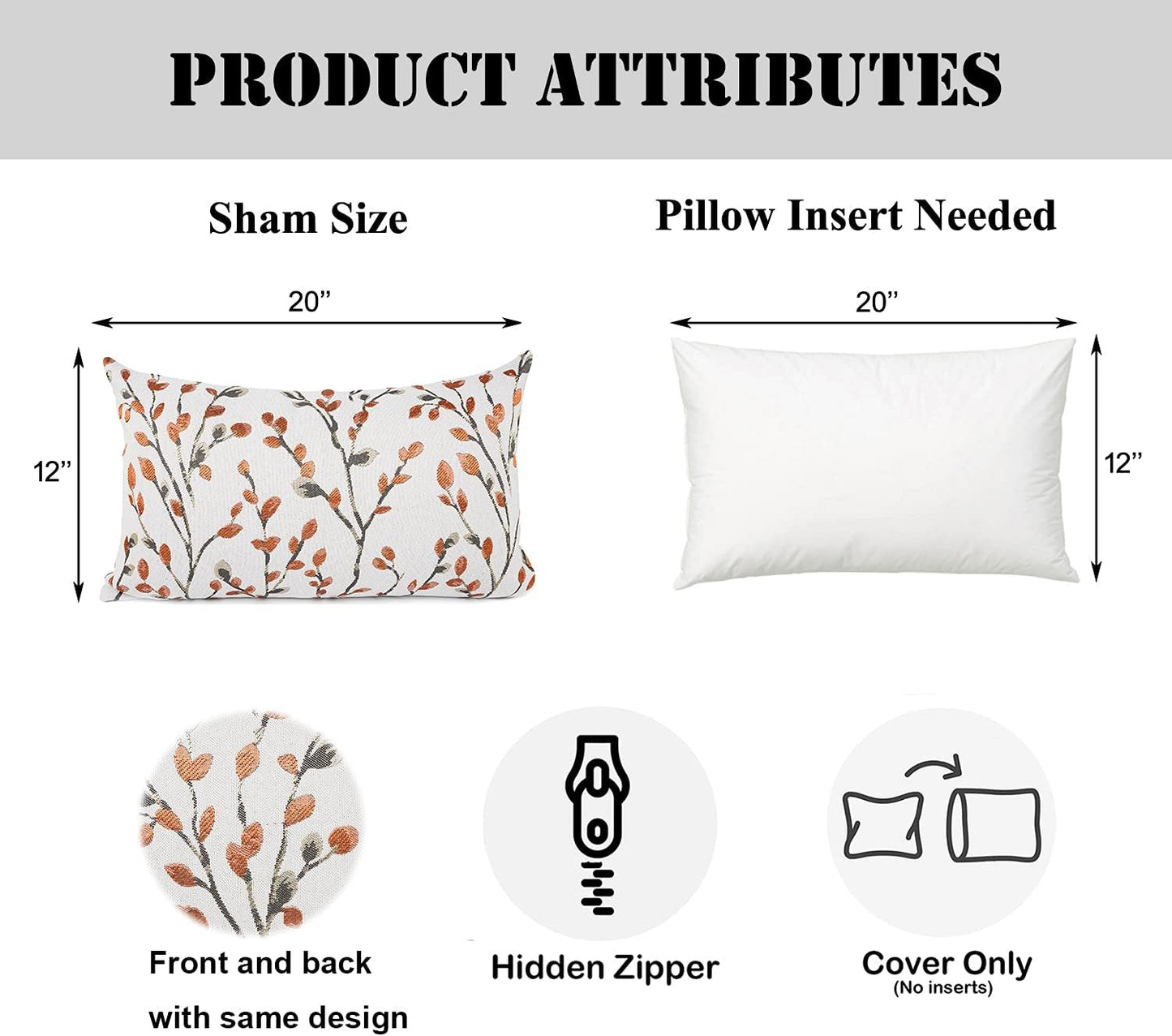 YOUR SMILE Classical Embroidery Jacquard Orange Square Decorative Throw Pillow Case Cushion Cover,12x20 inch